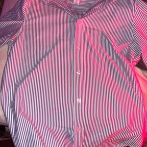 Blue and White Seer Sucker Button-Up Shirt